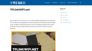 TPLinkWiFi.net Admin Login (Default Gateway Page) - 192.168.1.1