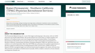 CareerMD | Kaiser Permanente - Northern California (TPMG Physician ...