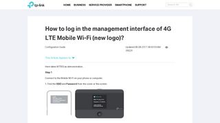 How to log in the management interface of 4G LTE Mobile Wi-Fi (new ...