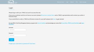 Login - TRACE's Third Party Management System (TPMS)