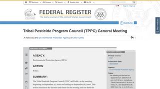 Federal Register :: Tribal Pesticide Program Council (TPPC) General ...