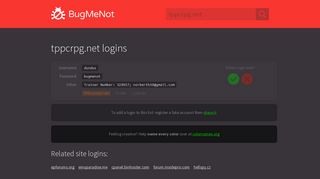 tppcrpg.net passwords - BugMeNot