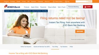 Income Tax e-filing with ICICI Bank Net Banking