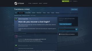 How do you recover a lost login? :: TrackMania United General ...
