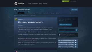 Recovery account details :: TrackMania United General Discussions