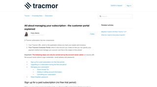 about managing your subscription - the customer ... - Tracmor - Zendesk