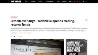 Bitcoin exchange Tradehill suspends trading, returns funds - The Verge
