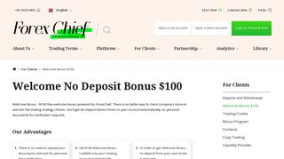 Welcome bonus $100 - Forex no deposit bonus - ForexChief