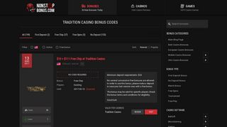 Tradition Casino Bonus Codes - NONSTOPBONUS.COM