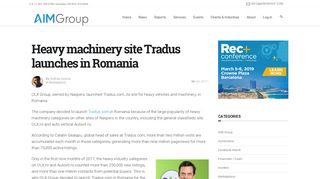 Heavy machinery site Tradus launches in Romania - AIM Group