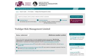 Trafalgar Risk Management Limited - Financial Conduct Authority