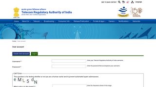 User account | Telecom Regulatory Authority of India