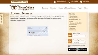 Routing Number - TrailWest Bank