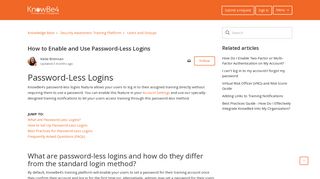 How to Enable and Use Password-Less Logins – Knowledge Base