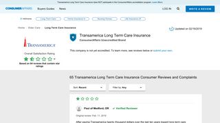 Top 62 Reviews and Complaints about Transamerica Long Term Care ...