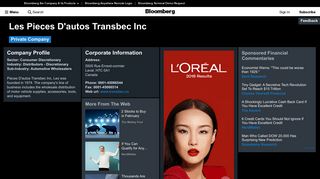 Les Pieces D'autos Transbec Inc: Company Profile - Bloomberg