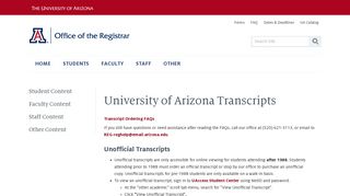 University of Arizona Transcripts | Office of The Registrar