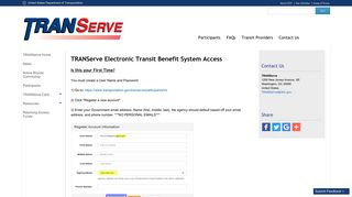 TRANServe Electronic Transit Benefit System Access | US Department ...
