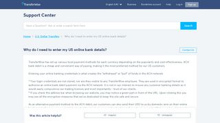 TransferWise Help | Why do I need to enter my US online bank details?
