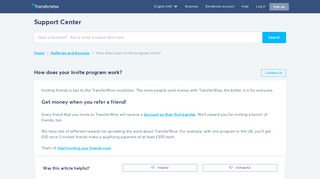 TransferWise Help | How does your invite program work?