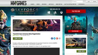 Transformers Universe Beta Registration - MMOGames.com