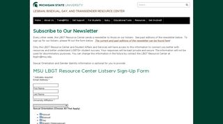 Subscribe to Our Newsletter - MSU LBGT Resource Center - Michigan ...