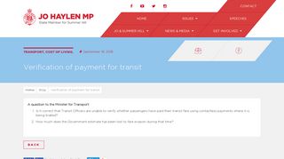 Verification of payment for transit - Jo Haylen MP