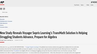 New Study Reveals Voyager Sopris Learning's TransMath ... - AP News