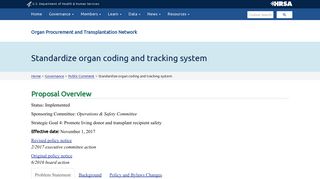 TransNet organ coding system - OPTN