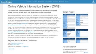 Online Vehicle Information System (OVIS) - Kentucky.gov