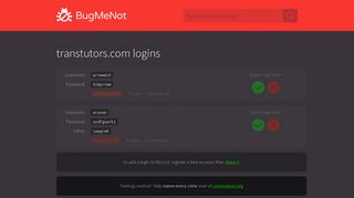 transtutors.com passwords - BugMeNot