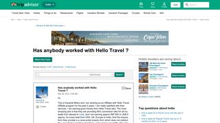 Has anybody worked with Hello Travel ? - India Forum - TripAdvisor