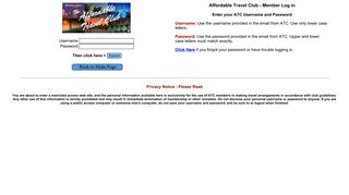 Affordable Travel Club - Login