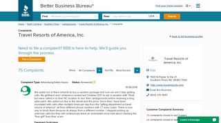 Travel Resorts of America, Inc. | Complaints | Better Business ...