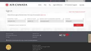 Sign on to the Air Canada travel agency website