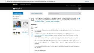 How to find specific data within webpage source ? - MSDN - Microsoft