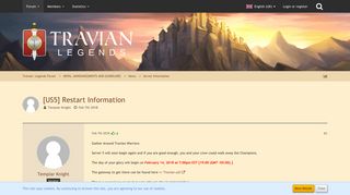 [US5] Restart Information - Informasi Server - Travian: Legends Forum
