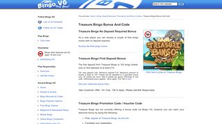 Treasure Bingo Bonus And Code - Bingo VG