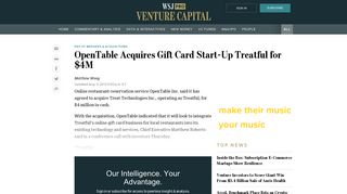 OpenTable Acquires Gift Card Start-Up Treatful for $4M - WSJ