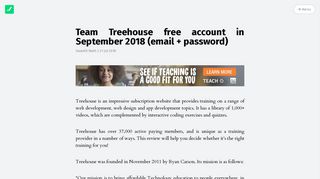 Team Treehouse free account in September 2018 (email + password)