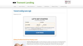 Tremont Lending Loans Login | Approximately $1000 Fast Cash Loan