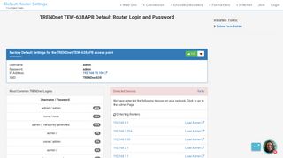 TRENDnet TEW-638APB Default Router Login and Password