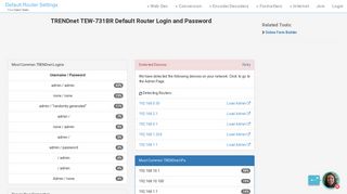 TRENDnet TEW-731BR Default Router Login and Password