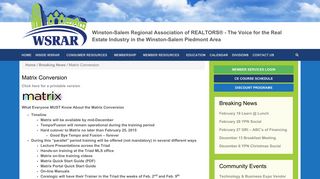 Matrix Conversion | Winston Salem Regional Association of REALTORS