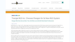 Triangle MLS Inc. Chooses Paragon for Its New MLS System