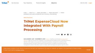 TriNet ExpenseCloud Now Integrated With Payroll Processing