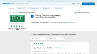 Top 11 Reviews and Complaints about Trinity Debt Management