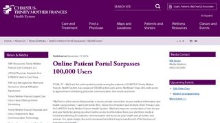 Online Patient Portal Surpasses 100000 Users - CHRISTUS Trinity ...