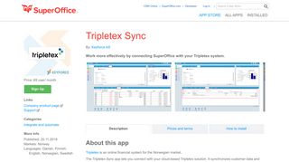 Tripletex Sync - Details - Apps for SuperOffice CRM Online
