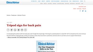 Tripod sign for back pain - Clinical Advisor